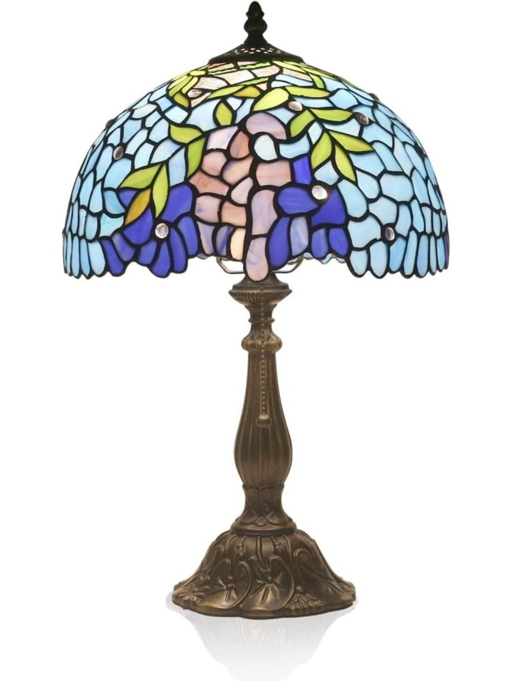 Vintage Stained Glass Table Lamp, Wisteria Floral Shade, Elegant Home Decor